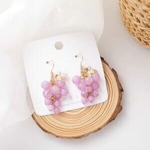 Beaded Grape Bunch Hook Dangling Earrings